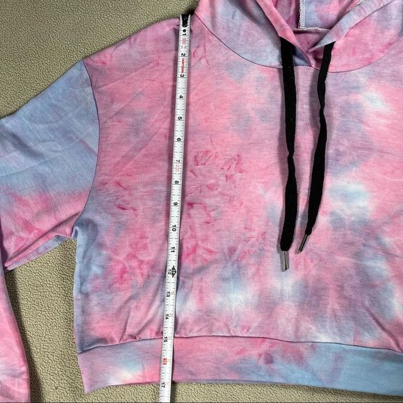Pink blue purple size Xl 📌 tie dye cotton candy color cropped hoodie/sweatshirt - Picture 8 of 8